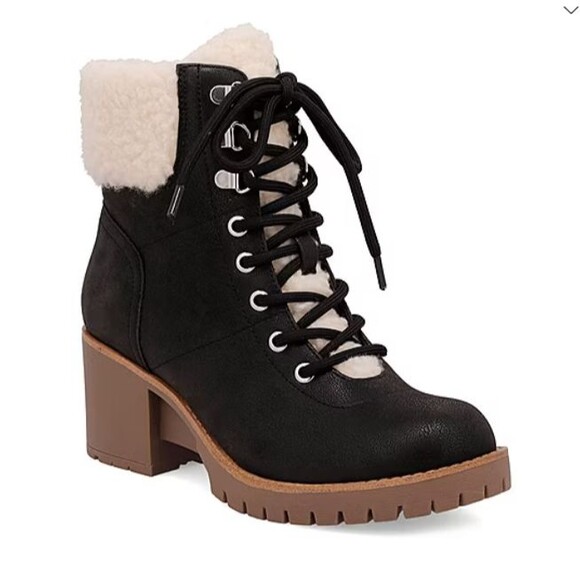 MIA Shoes - Mia Amore Women's Size 9 Blaake Block Heel Lace Up Boots 9.0W Black Cream